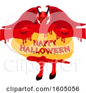 Poster, Art Print Of Demon Holding A Happy Halloween Sign
