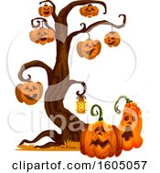 Poster, Art Print Of Tree With Halloween Jackolantern Pumpkins