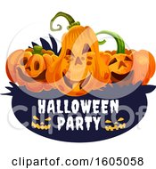 Poster, Art Print Of Halloween Jackolantern Pumpkins Over A Party Banner