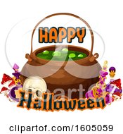 Poster, Art Print Of Happy Halloween Greeting And Cauldron