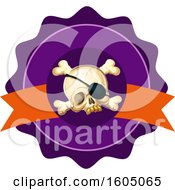 Clipart Of A Skull With An Eye Patch And Cross Bones In A Seal Royalty Free Vector Illustration