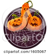 Clipart Of A Spider Web And Halloween Jackolanterns Royalty Free Vector Illustration