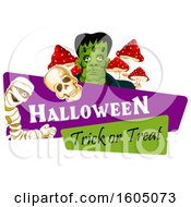 Poster, Art Print Of Halloween Trick Or Treat Banner With A Mummy Skull And Frankenstein