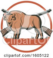 Poster, Art Print Of Buffalo Hunting Design With Rifles In A Circle