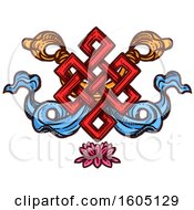 Clipart Of A Sketched Buddhist Eternal Knot Over A Lotus Flower Royalty Free Vector Illustration