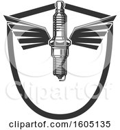 Clipart Of A Winged Spark Plug In A Shield Royalty Free Vector Illustration by Vector Tradition SM