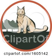 Clipart Of A Sitting Wild Cat In A Circle Royalty Free Vector Illustration