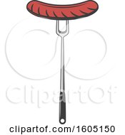Clipart Of A Hot Dog On A Bbq Fork Royalty Free Vector Illustration