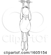 Clipart Of A Cartoon Lineart Dog Hanging On Royalty Free Vector Illustration