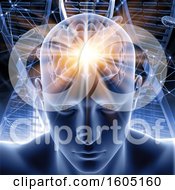 Poster, Art Print Of 3d Man With Glowing Visible Brain Over Cells And Dna Strands