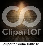 Clipart Of A 3d Wood Floor And Brick Wall With A Spotlight Royalty Free Illustration