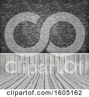 Clipart Of A 3d Wood Floor And Gray Brick Wall Royalty Free Illustration
