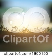 Clipart Of A Silhouetted Hill With Palm Trees And A Sunset Sky Royalty Free Vector Illustration