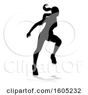 Clipart Of A Silhouetted Female Runner With A Reflection Or Shadow On A White Background Royalty Free Vector Illustration by AtStockIllustration