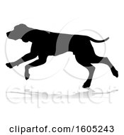 Poster, Art Print Of Silhouetted Hound Dog Running With A Reflection Or Shadow On A White Background
