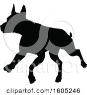 Clipart Of A Black Silhouetted Dog Running Royalty Free Vector Illustration