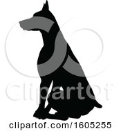 Poster, Art Print Of Black Silhouetted Dobermann Dog Sitting
