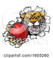 Poster, Art Print Of Vicious Wildcat Mascot Breaking Through A Wall With A Cricket Ball