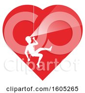 Poster, Art Print Of Silhouetted Cave Explorer Descending In A Heart With A White Outline