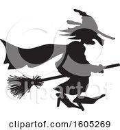Poster, Art Print Of Silhouetted Black Andwhite Halloween Witch Flying