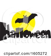 Poster, Art Print Of Flying Halloween Vampire Bat Over The Word Halloween And A Full Moon