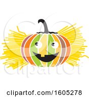 Poster, Art Print Of Colorful Halloween Jackolantern Pumpkin With Straw Or Hay