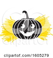 Poster, Art Print Of Halloween Jackolantern Pumpkin With Straw Or Hay