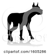 Clipart Of A Silhouetted Great Dane Dog With A Reflection Or Shadow On A White Background Royalty Free Vector Illustration