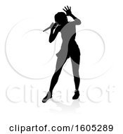 Clipart Of A Silhouetted Female Singer With A Reflection Or Shadow On A White Background Royalty Free Vector Illustration