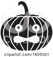 Clipart Of A Black And White Scared Halloween Jackolantern Pumpkin Royalty Free Vector Illustration by Johnny Sajem
