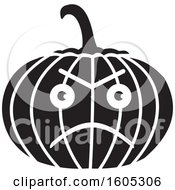 Clipart Of A Black And White Furious Halloween Jackolantern Pumpkin Royalty Free Vector Illustration by Johnny Sajem