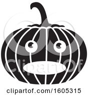 Clipart Of A Black And White Talking Halloween Jackolantern Pumpkin Royalty Free Vector Illustration by Johnny Sajem