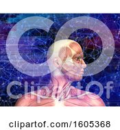 Clipart Of A 3d Man With Visible Muscles Over Network Connections Royalty Free Illustration