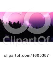 Clipart Of A Starry Night Sky And 3d Silhouetted Tree Line Royalty Free Illustration