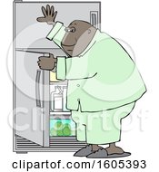 Poster, Art Print Of Cartoon Black Man Looking For Something To Eat In The Fridge