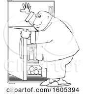 Poster, Art Print Of Cartoon Lineart Black Man Looking For Something To Eat In The Fridge