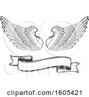 Poster, Art Print Of Grayscale Banner And Pair Of Wings