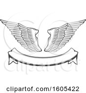 Clipart Of A Grayscale Banner And Pair Of Wings Royalty Free Vector Illustration by Vector Tradition SM
