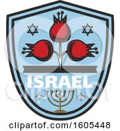 Poster, Art Print Of Shield With Israel Text With A Menorah And Flowers