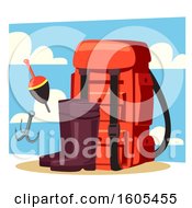Clipart Of A Backpack And Fishing Gear Royalty Free Vector Illustration