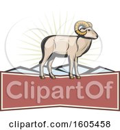 Clipart Of A Ram And Mountains Over A Blank Banner Royalty Free Vector Illustration by Vector Tradition SM