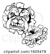 Poster, Art Print Of Black And White Bulldog Holding A Video Game Controller And Breaking Through A Wall