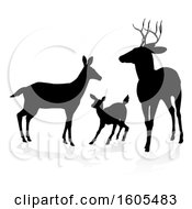 Poster, Art Print Of Black Silhouetted Deer Family With A Shadow On A White Background