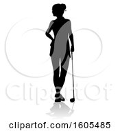 Clipart Of A Silhouetted Female Golfer With A Reflection Or Shadow On A White Background Royalty Free Vector Illustration