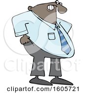 Cartoon Chubby Black Business Man Pulling Up His Pants