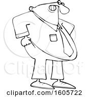 Clipart Of A Cartoon Lineart Chubby Black Business Man Pulling Up His Pants Royalty Free Vector Illustration