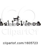 Poster, Art Print Of Line Of Cats Spelling The Word Halloween Under A Silhouetted Flying Witch