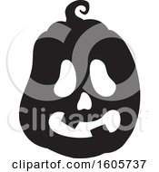 Poster, Art Print Of Black And White Silhouetted Carved Halloween Jackolantern Pumpkin