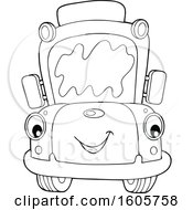 Clipart Of A Black And White Happy School Bus Royalty Free Vector Illustration