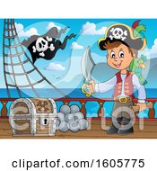 Clipart Of A Boy Pirate On A Ship Deck Royalty Free Vector Illustration